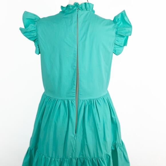 Tahari Arthur S. Levine Tiered Mini Dress Turquoise Preppy Peasant Beach Size 12 - Picture 6 of 8